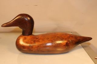 Vtg Hand Carved Wood Duck Bird Decoy Sculpture Signed
