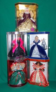 Lot 5 Special Edition Barbies Happy Holidays 1995 1998 & Millenium 