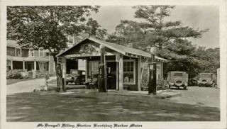 Boothbay Harbor ME Gas Station Old Cars Postcard Print
