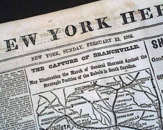 BRANCHVILLE SC Carolina CAPTURED William T. Sherman Civil War MAP 1865 