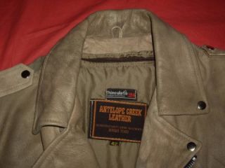 Antelope Creek Leather Taupe Brown Motorcycle Leather Jacket Coat Size 