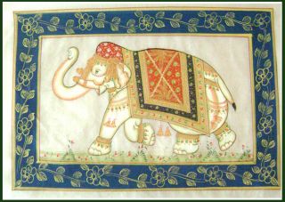 DECORATED ELEPHANT MINIATURE PAINTING FROM RAJASTHAN INDIA