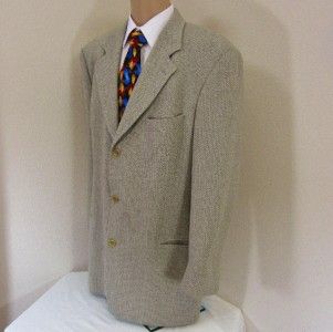 46 L Hugo Boss Gray Beige Plaid Tweed Wool 3 BTN Mens Jacket Sport 