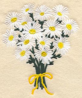 BOUQUET OF DAISY FLOWERS   2 EMBROIDERED HAND TOWELS by Susan