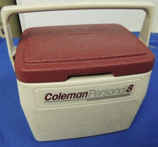 Coleman 5272 Personal 8 Cooler Off White with Burgundy Locking Lid