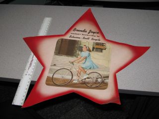   bicycle 1940s Christmas store display sign BRENDA JOYCE movie star