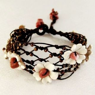   leather flowers carnelian brass net bracelet item number lb0040