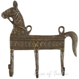 HORSE BRASS COAT HAT HANGERS KEY WALL HOOKS Ethnic India Vintage 