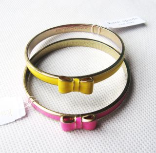   New 12K Yellow and Pink Kate Spade Hinge Bangle Bow Bracelet