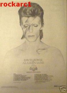 David Bowie Aladdin Tour 1973 RARE Poster Size Advert