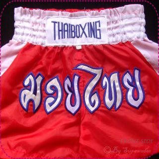 Muay Thai Kick Boxing Shorts MMA Trunks Red/ White size SSS, Kid 2 3 