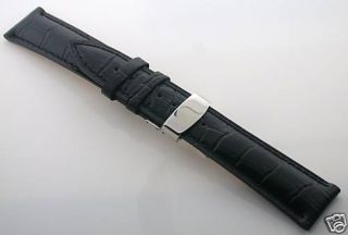 24mm Leather Watch Strap Band Deployment for Breitling Blk