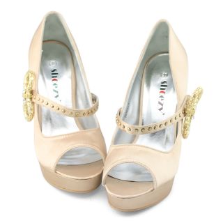   Champange Peep Toe Heels Metallic Bow Bridal Platform Prom Shoes