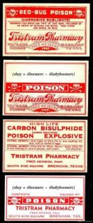   ALL Poison or Warning Pharmacy Drugstore Medicine Bottle Label Brenham