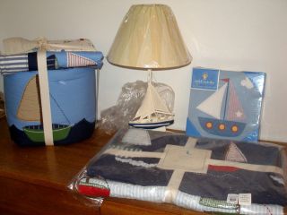   Kids Owen Sailboat Boat Crib Bedding Wall Arts Lamp Set New
