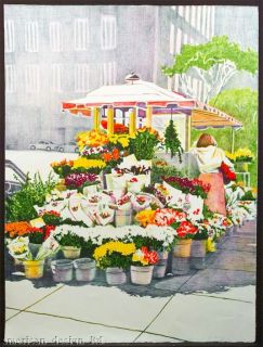 Genevieve Reckling City Flower Stand Signed Numbered Original Art 