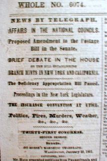 1851 Numismatics Headline Newspaper Branch Mint to Open San Francisco 