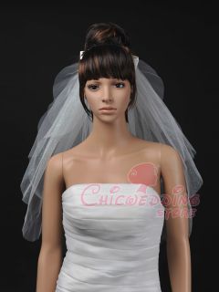   Glitter Rhinestone Elbow Length Bridal Wedding Veil Bow Ribbon