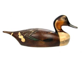 Tom Taber Duck Unlimited Decoy Wood Wooden Carved 15 5 Brown White 