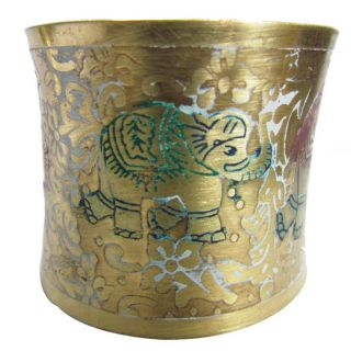   Elephant Floral Design Brass Cuff Adjustable Bracelet Jewelry