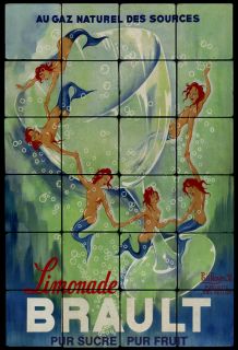 16x24 Vintage Art Deco Mermaid Brault Marble Tile Mural