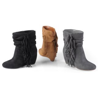Brinley Co Womens Slouchy Fringed Wedge Boots