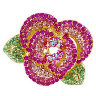 6Colors Floral Brooch PIN45X50MM Gold Plated Rhinestone W25692 Free 