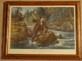 Brook Trout Fishing Lithograph Currier Ives 1862 An Anxious Moment 