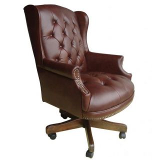   Grain Brown Button Tufted Leather Executive Office Desk Chair