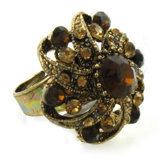 Antique St Smoky Topaz Brown Floral Cocktail Ring R122