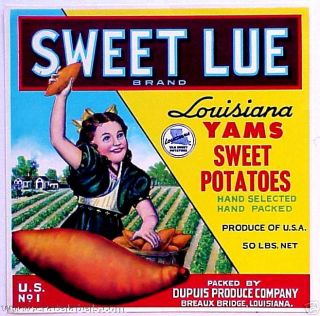 Sweet Lue Girl Breaux Bridge Louisiana Yam Label