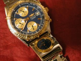 Breitling Chrono Chronomat D13050 GT UTC 18k gold Bezel TT 18k ss 