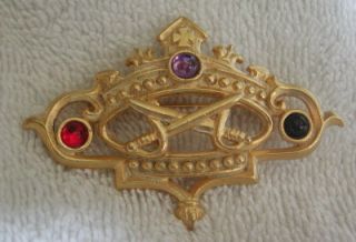 Gorgeous Vintage Rhinestone Satin GT Crown Brooch Pin