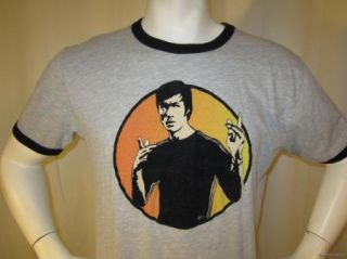 Bruce Lee Mens Ringer T Shirt Size XL by Five Crown Felt Graphic 