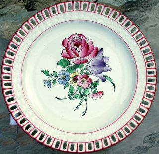 Antique Luneville French Faience 8 Reticulated Floral Plates 7 Keller 
