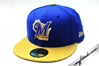 Milwaukee Brewers Royal Blue Dark Metallic Gold MLB New Era Fitted Hat 