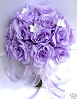 21pc Bridal Round Bouquets Wedding Flowers Lavender