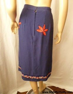 40s Vintage Inspired Skirt Blue Red Floral White Polka Dots Retro Sz 8 