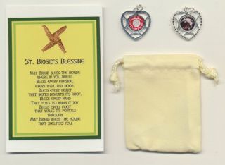 Saint Brigid /Bridget Relic Medal with Holy Card and Velour Bag Patron 