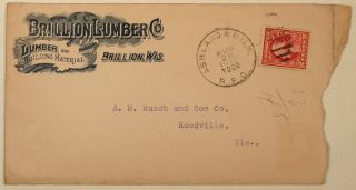 BRILLION LUMBER CO WISCONSIN WI ADVERTISING ENVELOPE COVER 1912