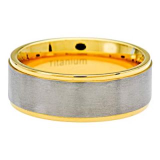 8mm 14k Gold EP Brushed Top Titanium Mens Wedding Ring