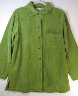 BRYN WALKER Womens Button Front Green Corduroy Long Sleeve Jacket Coat 