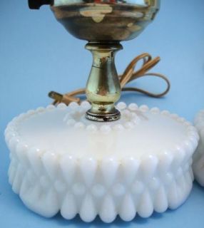   Milk Glass teardrop boudior table Lamps Hobnail Shades Vintage Shabby