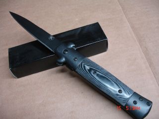 Bud K Micarta Stiletto Black Blade Folder Knife