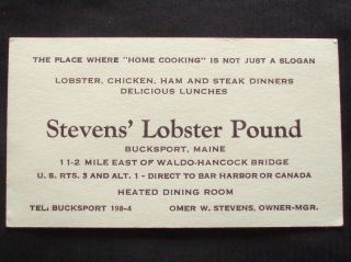 Business Card Stevens Lobster Pound Bucksport Maine Omer w Stevens 