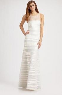 New BCBG Brooke White Sequin Satin Gown 0 $548