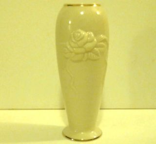Lenox Rose Blossom Vase Embossed Rose 24 K Gold Trim Signed 