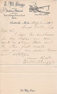 1900 Letter Em Briggs Scottsville MI Building Materials