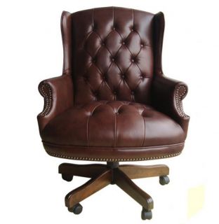  top grain brown button tufted leather executive office desk chair 