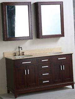 60 Bathroom vanity Solid wood Marble top Ceramic basin Medicine 